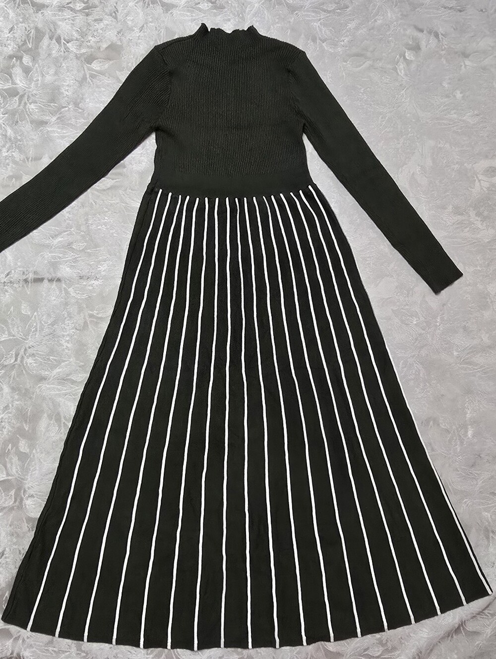 Shein M Women Striped Print High Neck Elegant Long Sleeve Sweater Dress Winter